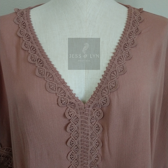 🆕FREYA- Blush Pink Boho Flowy Oversized Blouse w/Lace Detail - Picture 5 of 16